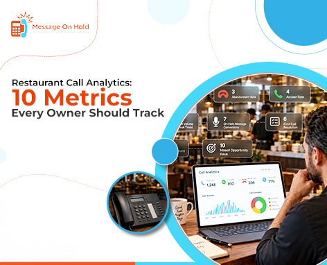 A man is tracking restaurant call analytics on a laptop, reviewing key call metrics to improve customer service and restaurant performance.